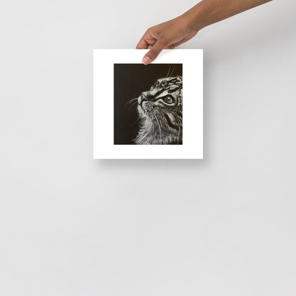 Charcoal Cat Drawing Art Print