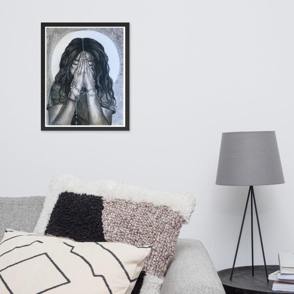 “Beads of Faith” Charcoal Drawing Framed